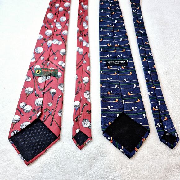 Cromley & Finch / Rooster Necktie Lot Of 2 Golf Silk Red Blue Same Length 58in - Picture 9 of 11